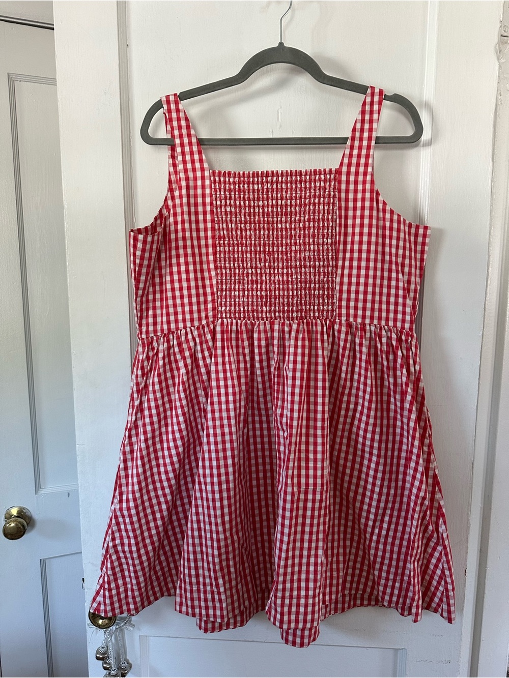Old Navy Red & White Gingham Sundress with Smocked Neckline - Picture 2 of 5